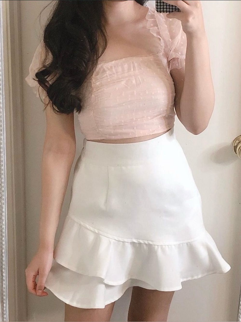 Codibook White Ruffle Hem Mini Skirt With Side Zipper
